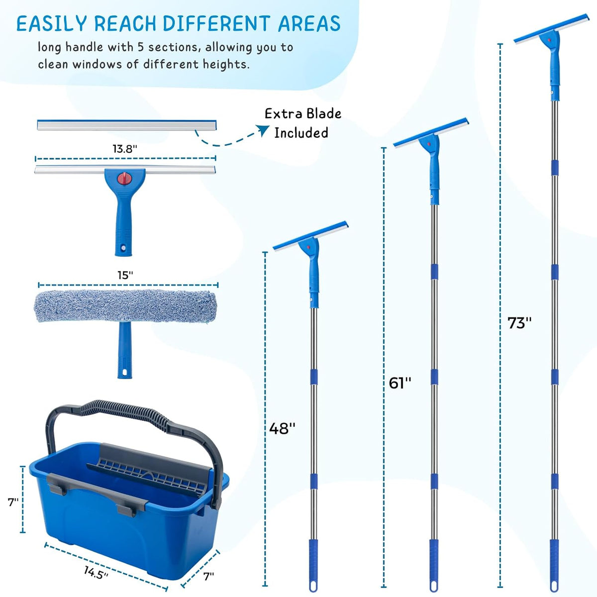 Window Cleaning Kit for Home and Commercial Use, 6 Ft Long Handle