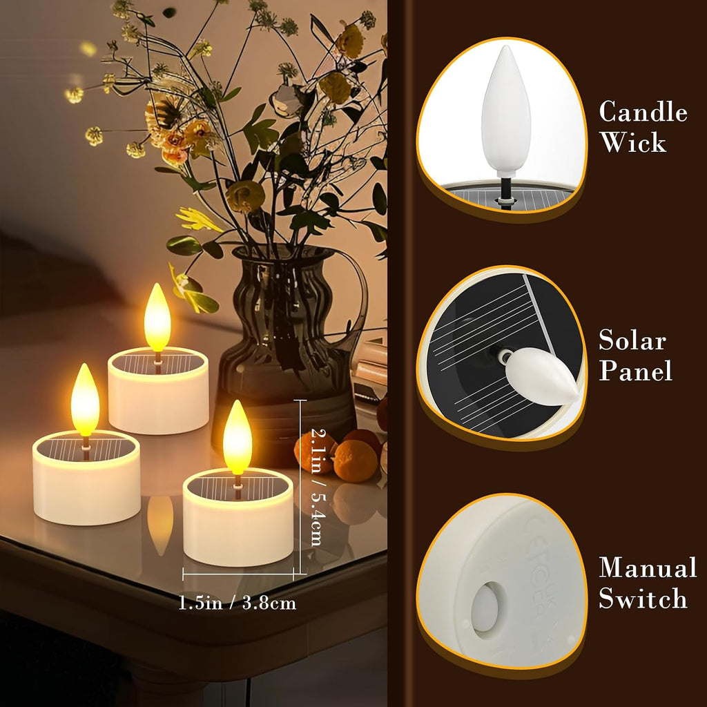 Yme Solar Tea Lights Outdoor Waterproof, Rechargeable Flameless Candles