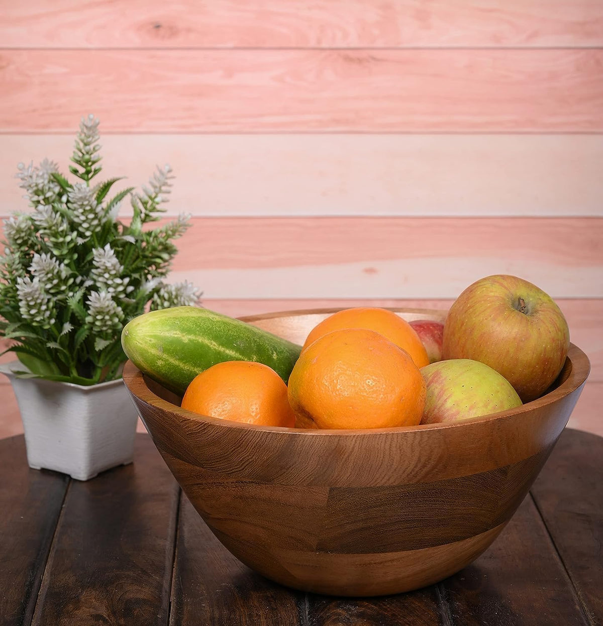 Kimona Fruit Bowl Wooden Fruit Bowl or Candy Bowl, Handcrafted Fruit Basket for Kitchen & Home Décor (9" X 9" X 4")