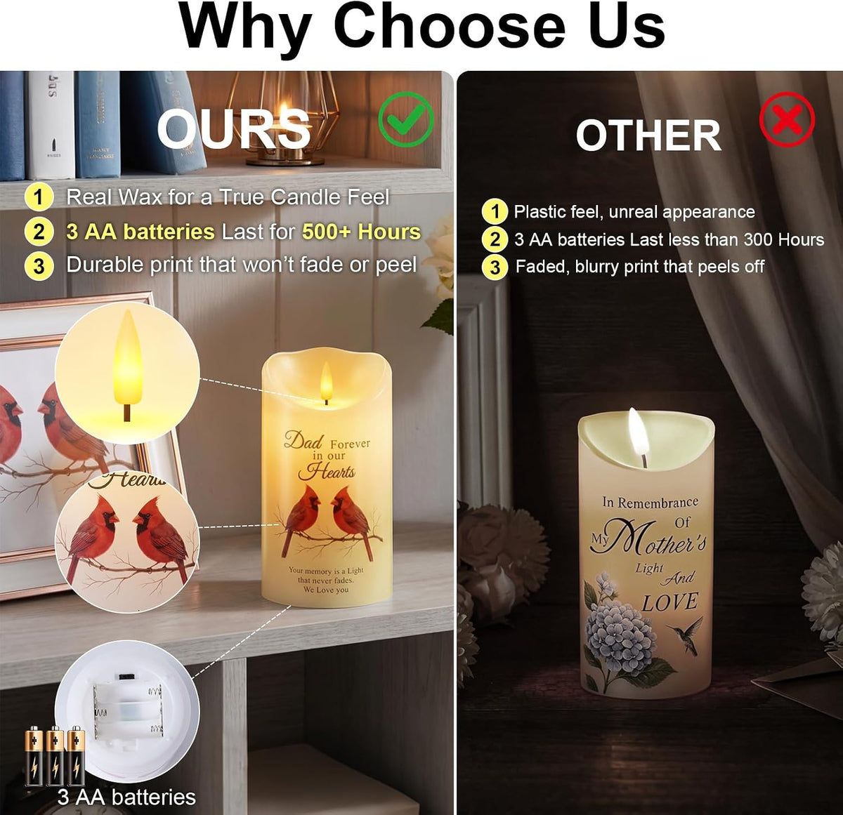 Homemory Cardinal Memorial Candle Sympathy Gifts for Loss of Loved One, Dad