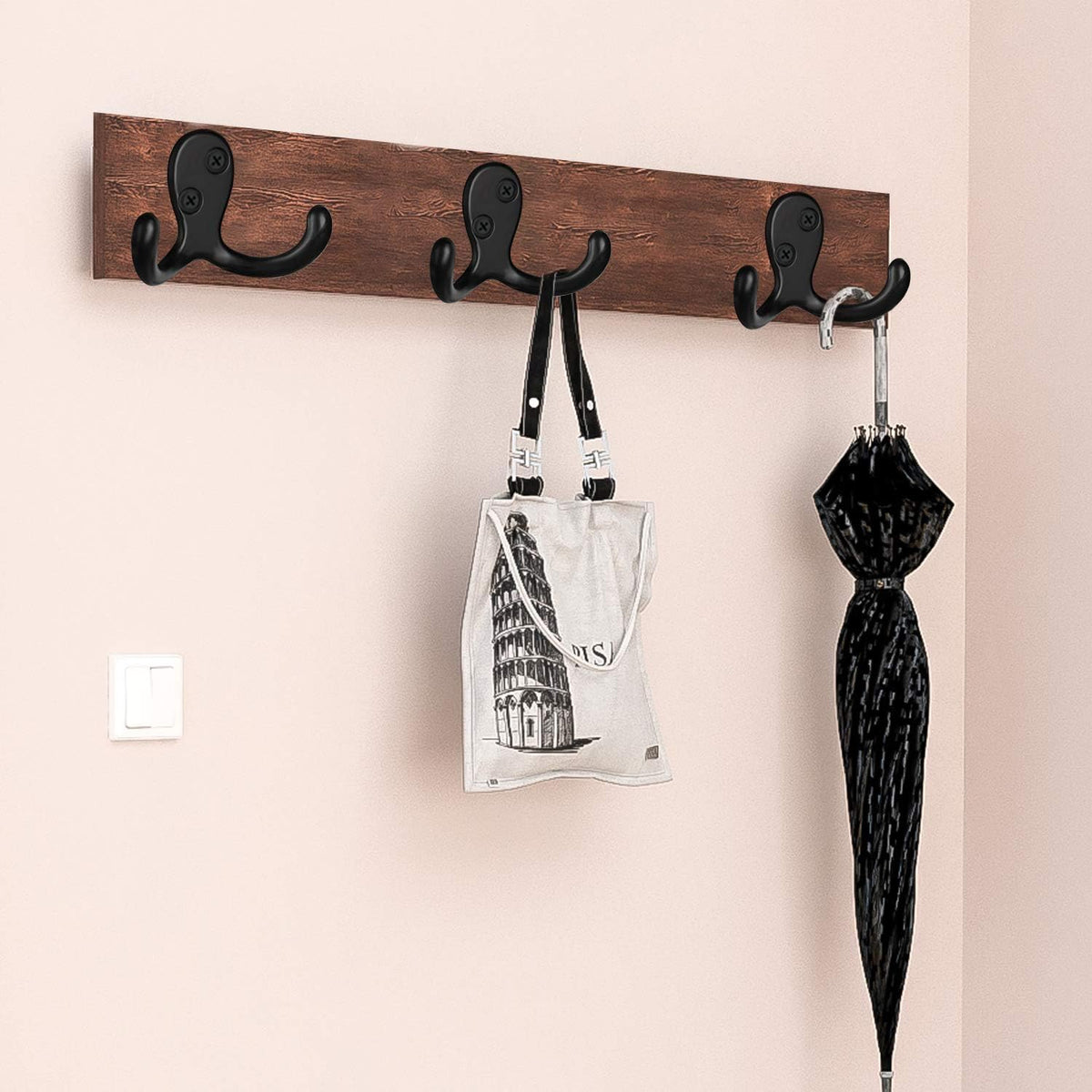 IBosins 10 Pack Black Double Prong Coat Hooks Wall Mounted with 20 Screws