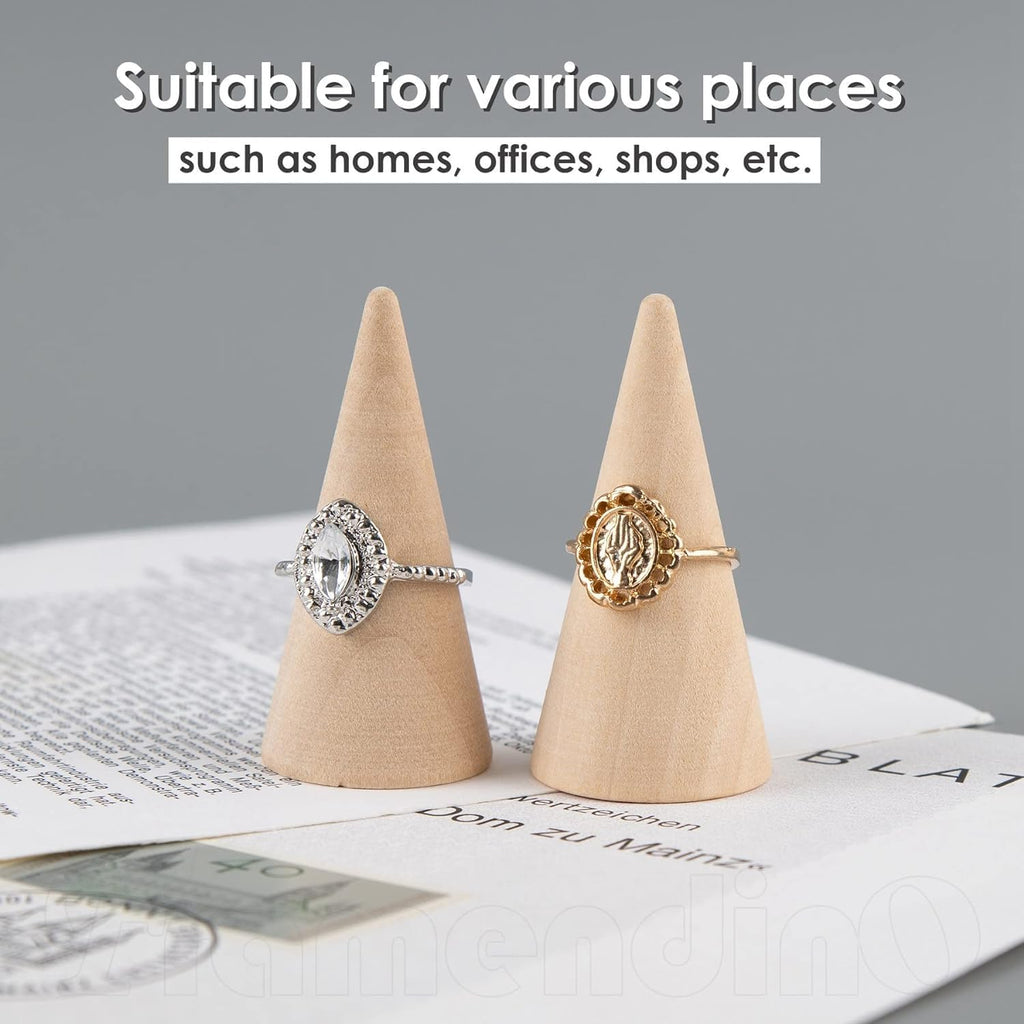 Framendino, 20 Pack Wood Cone Ring Display Stand Holder, Natural Unfinished Jewelry Stands Organizer for Crafts DIY