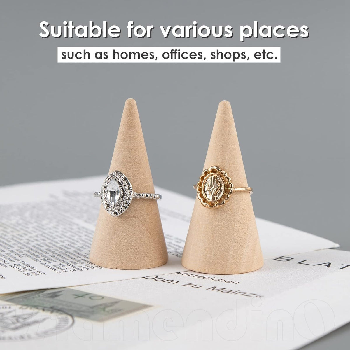 Framendino, 20 Pack Wood Cone Ring Display Stand Holder, Natural Unfinished Jewelry Stands Organizer for Crafts DIY