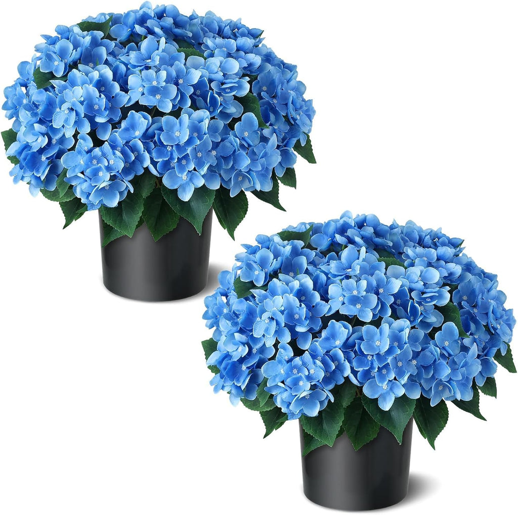 2 Sets Artificial Hydrangea Flower Topiary Ball Trees for Porch (Blue)