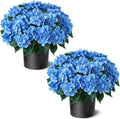 2 Sets Artificial Hydrangea Flower Topiary Ball Trees for Porch (Blue)