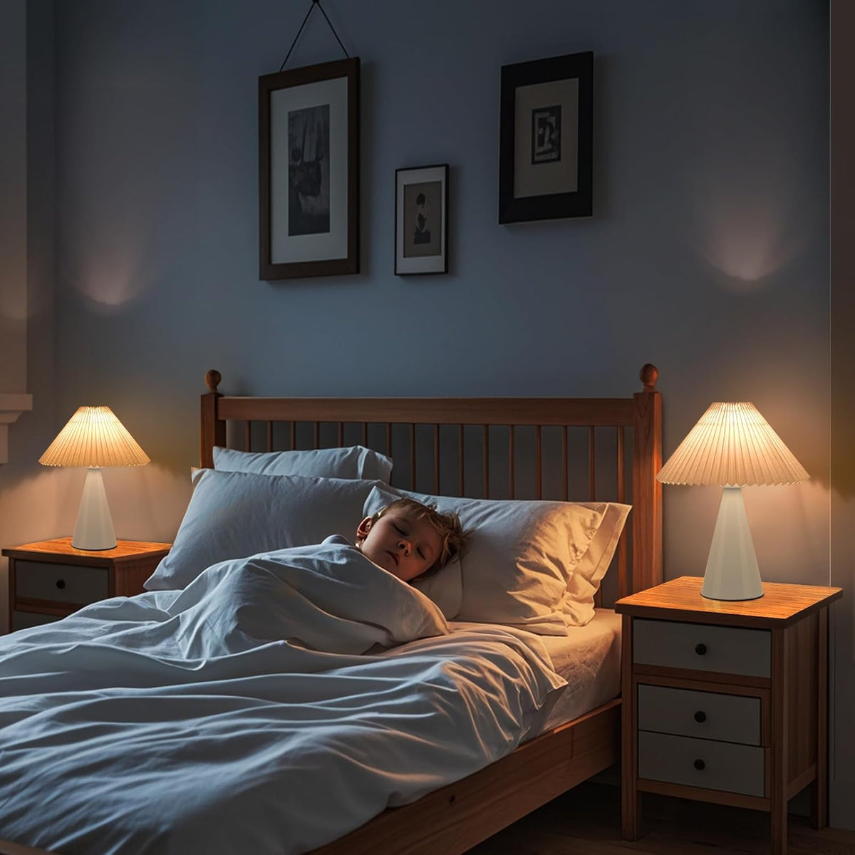 Ziqqeelam Light Blue Small Table Lamp, Cute Table Lamp, Pleated Table Lamp,Light Blue Bedroom Lamps for Nightstand, Small Scalloped Lamp Shade Table Lamps for Small Spaces for Bedroom,Living Room