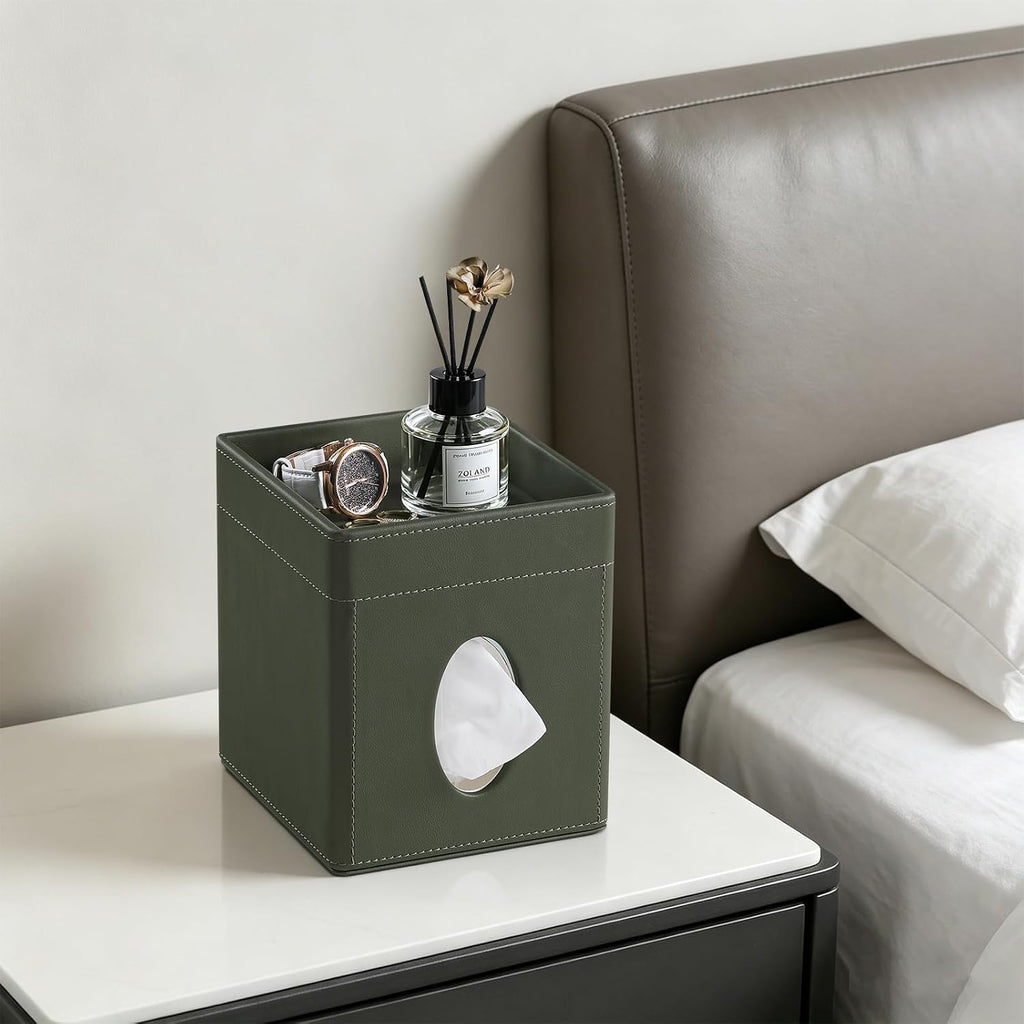 PU Leather Tissue Box Cover Square Tissue Box Holder Tissue Holder (Green)