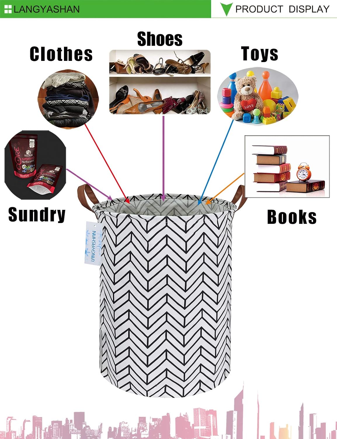 Round Laundry Basket Collapsible Storage Hamper Organizer Geometric Circle