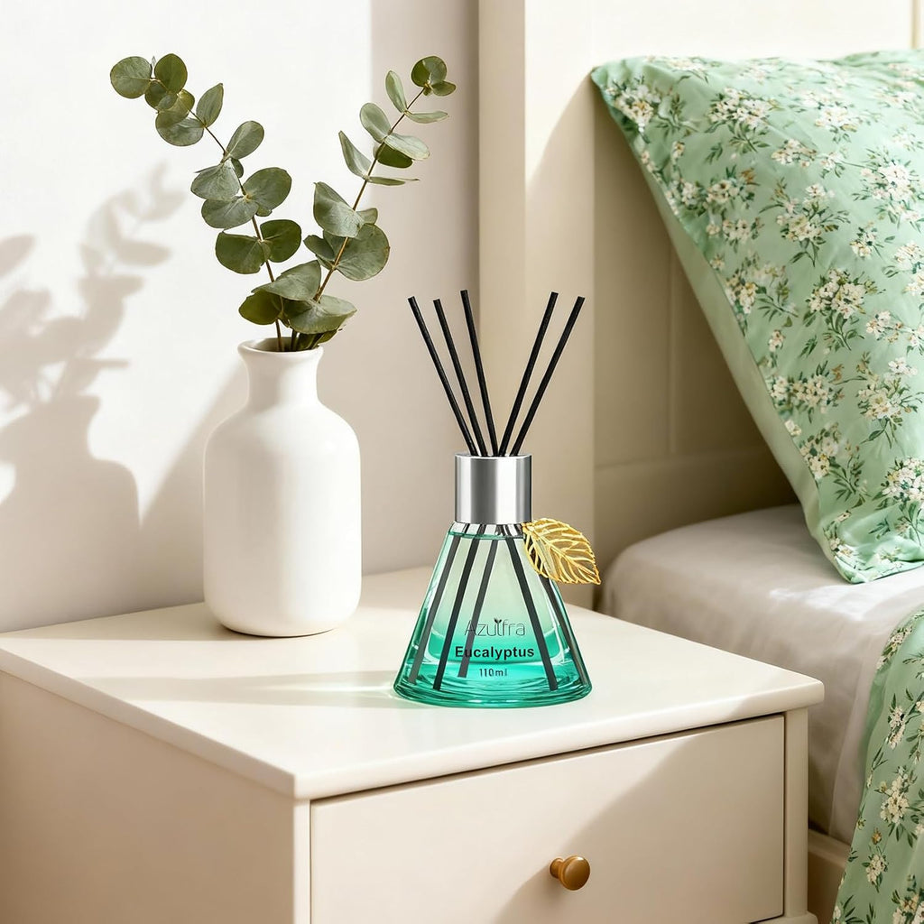 Azulfra Reed Diffuser Set Eucalyptus 3.4 oz, Room Shelf Decor