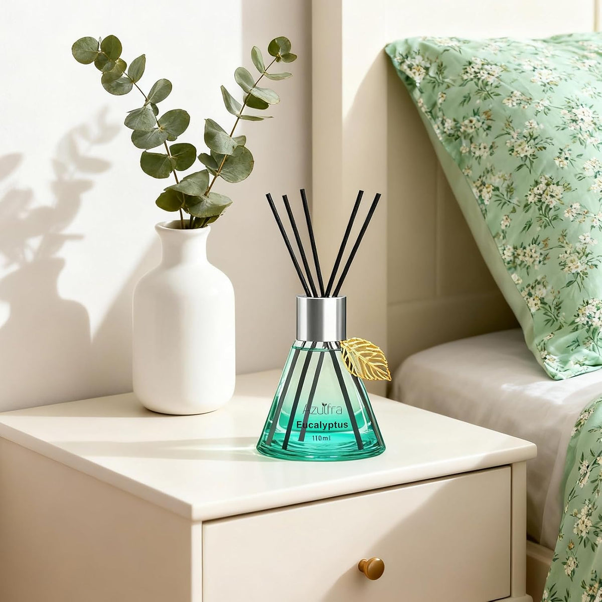 Azulfra Reed Diffuser Set Eucalyptus 3.4 oz, Room Shelf Decor