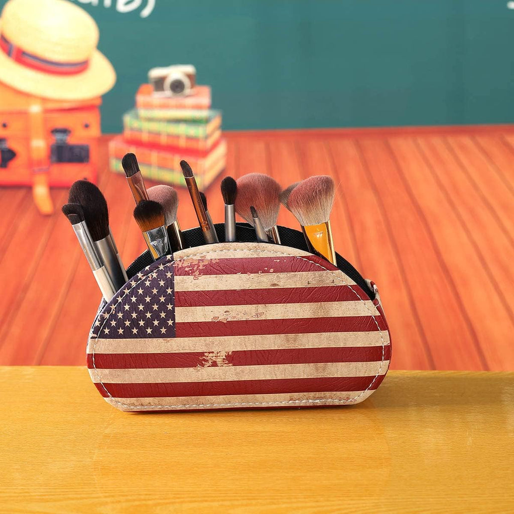 Remote Control Holder for Table, PU Leather Remote Organizer with 5 Compartments, Table Decor Storage Remote Control Caddy for TV, Office Supplies, Retro American Flag PH58