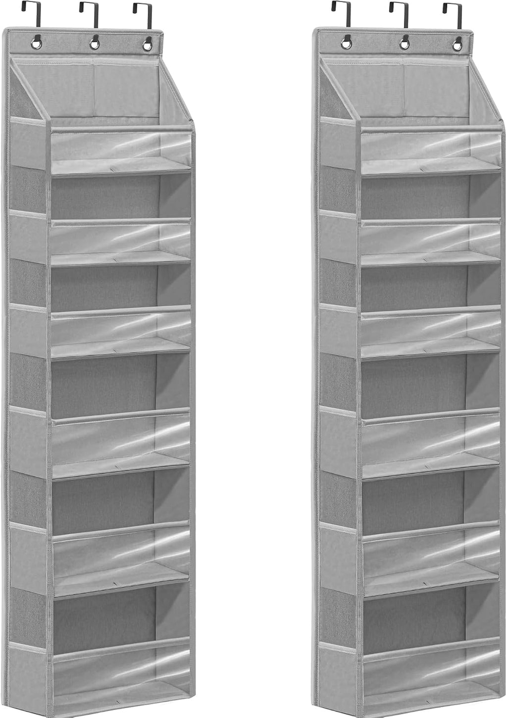 Over Door Organizer with 6 Extra Large Pockets and 12 Side Pockets, Large Capacity Hanging Storage Organizer with Clear Window for Shoes, Diapers, Grey, 6 Layers, 2-Pack
