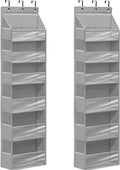 Over Door Organizer with 6 Extra Large Pockets and 12 Side Pockets, Large Capacity Hanging Storage Organizer with Clear Window for Shoes, Diapers, Grey, 6 Layers, 2-Pack