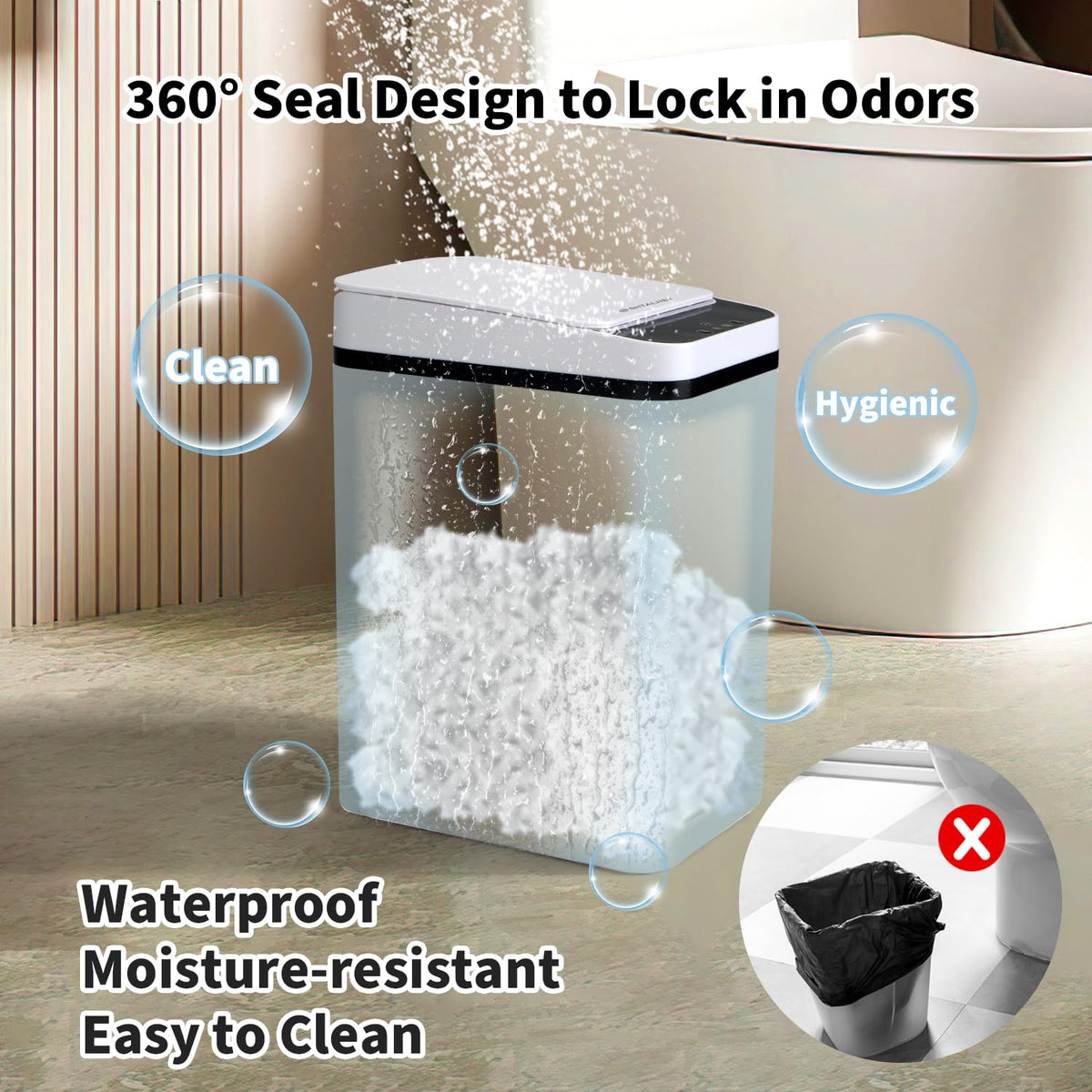 3 Pack Bathroom Trash Can with Lid, 2.5 Gallon Small Slim Trashcan, Automatic Trash Can Touchless, Motion Sensor Waterproof Plastic Trash Bin for Bedroom Kitchen Office Living Room (Black+Gray+White)