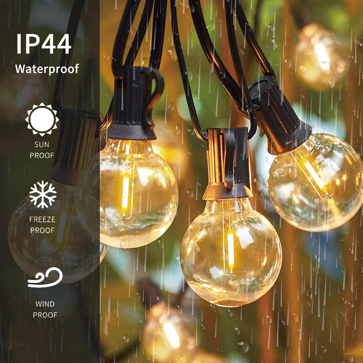 25FT Outdoor String Lights Waterproof Shatterproof G40 LED Globe
