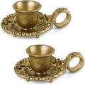 NIKKY HOME Vintage Gold Taper Candle Holders Set of 2, Handle & Drip Tray