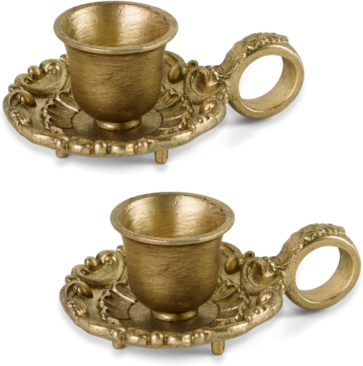 NIKKY HOME Vintage Gold Taper Candle Holders Set of 2, Handle & Drip Tray