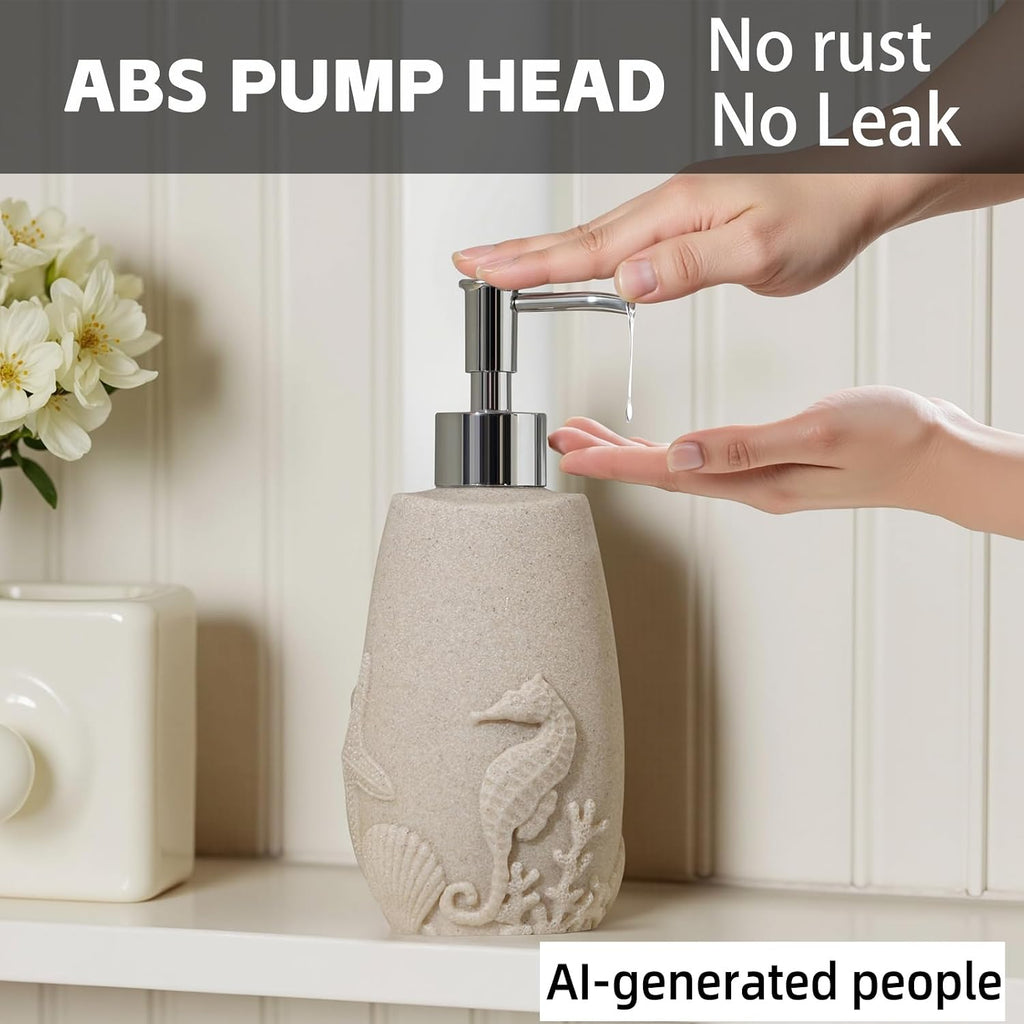 Soap Dispenser Set, 11.84 OZ, 2 PCS, Ocean Theme Beige Empty Bottle