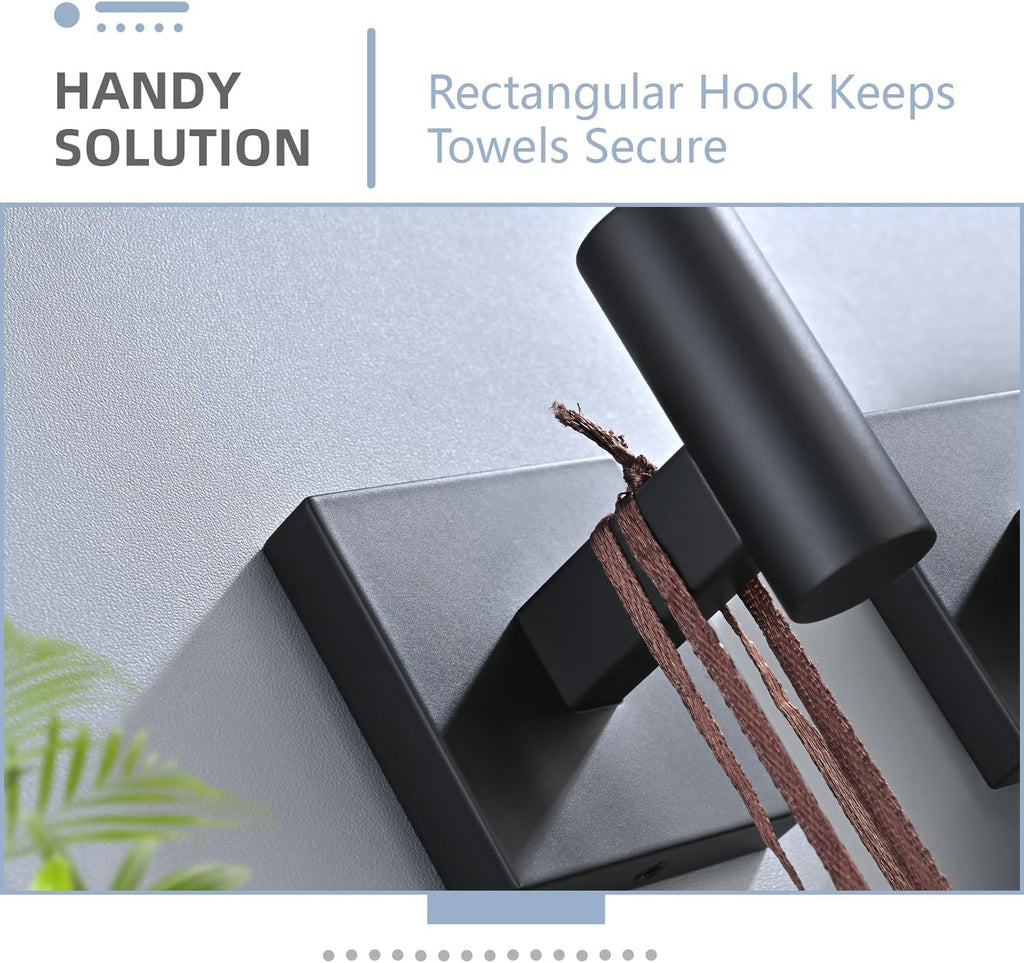 Toilet Paper Holder Set with 2 Robe Hooks, Matte Black