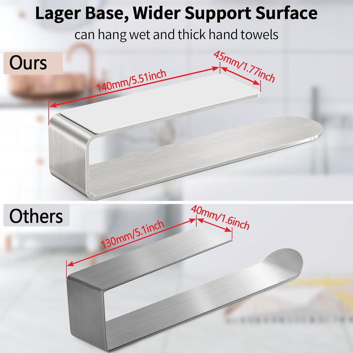 Bethom Adhesive Hand Towel Holder, 8 Inch Bar for Kitchen Cabinet, Brushed