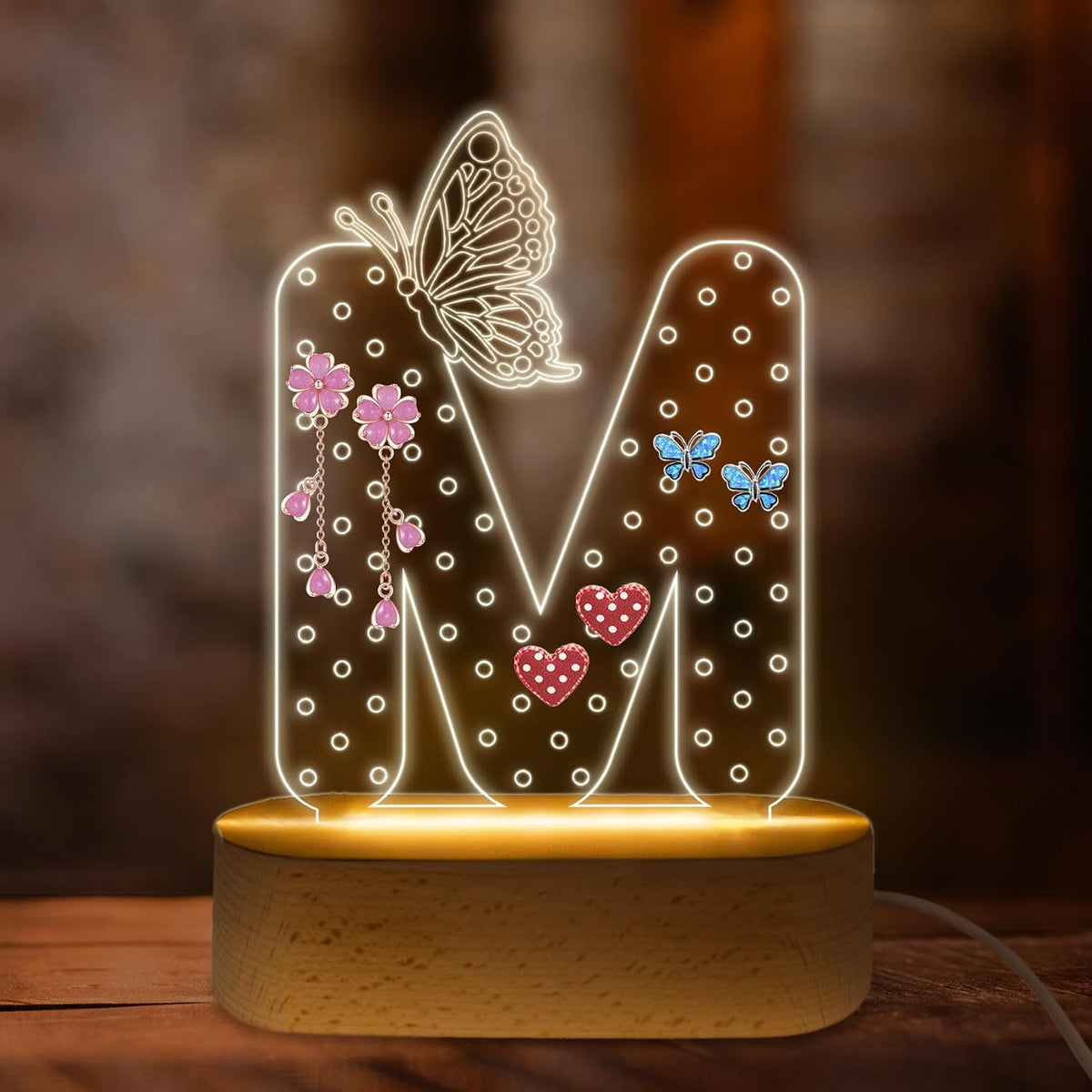 Earring Holder Stand Organizer for Girls Stud Screw Back Earrings Initial M