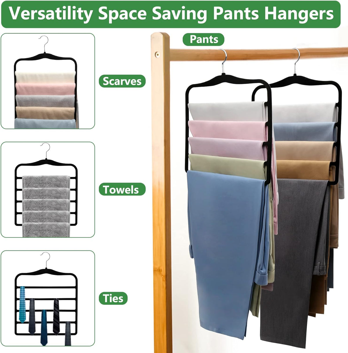 Closet Organizers and Storage, 3 Pack Pants Hangers Space Saving