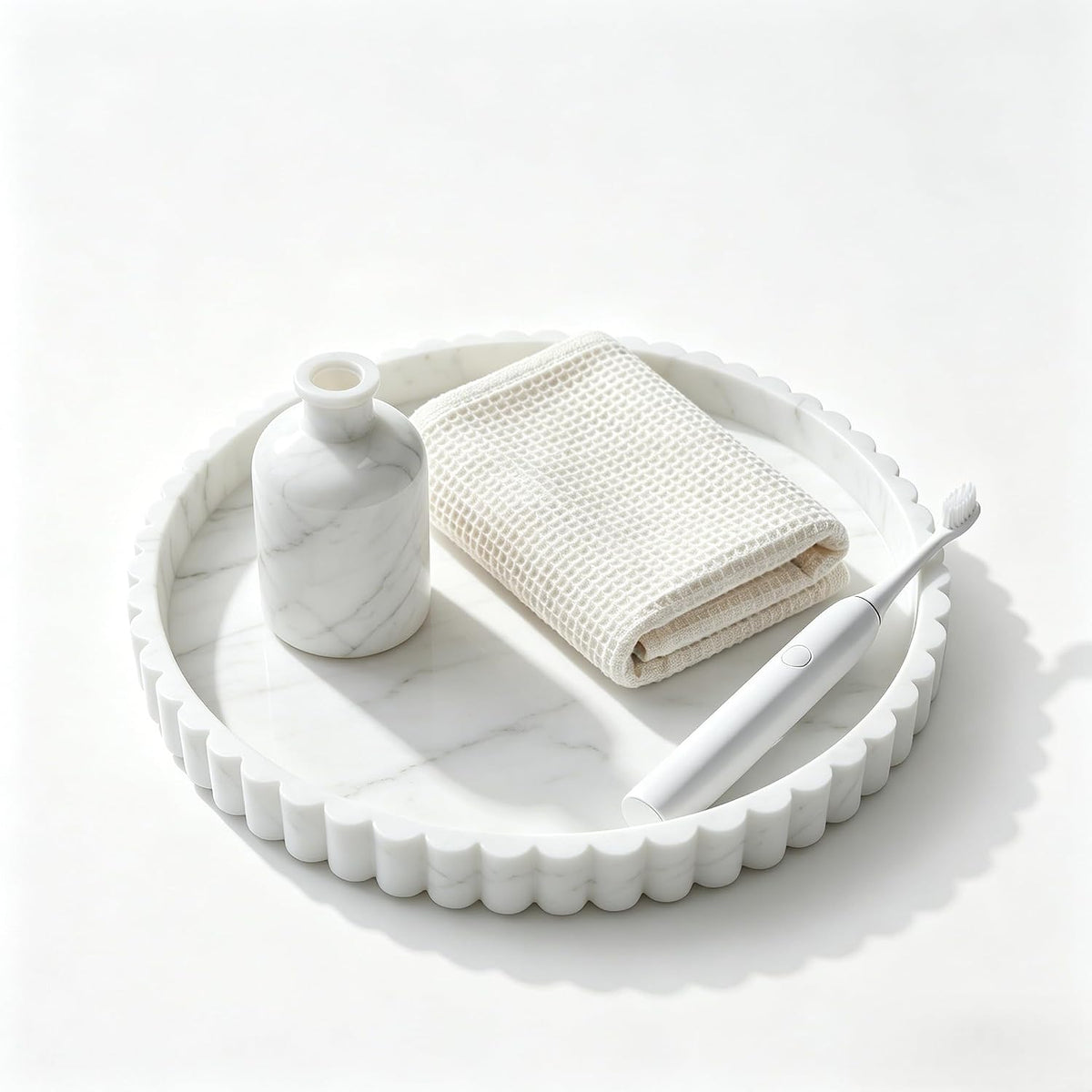 Nevado Round Scalloped Silicone Vanity Tray (Marble White, 12")