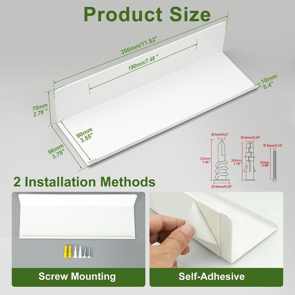 SAYAYO White Floating Shelves for Wall, 12 Inch Screw or Adhesive Shelves