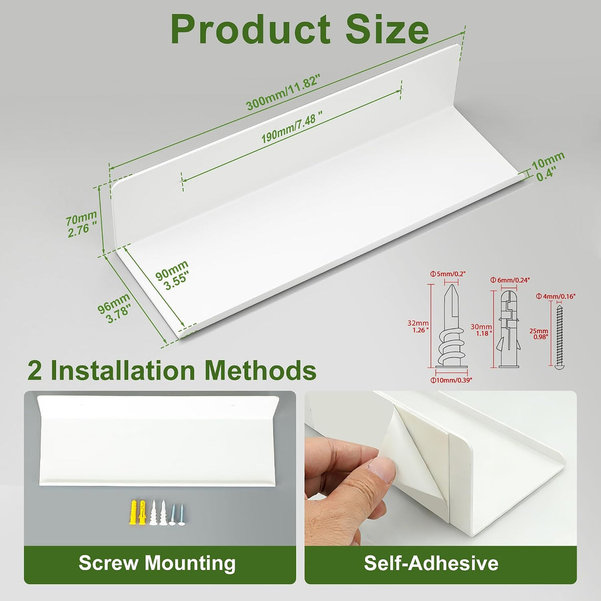 SAYAYO White Floating Shelves for Wall, 12 Inch Screw or Adhesive Shelves