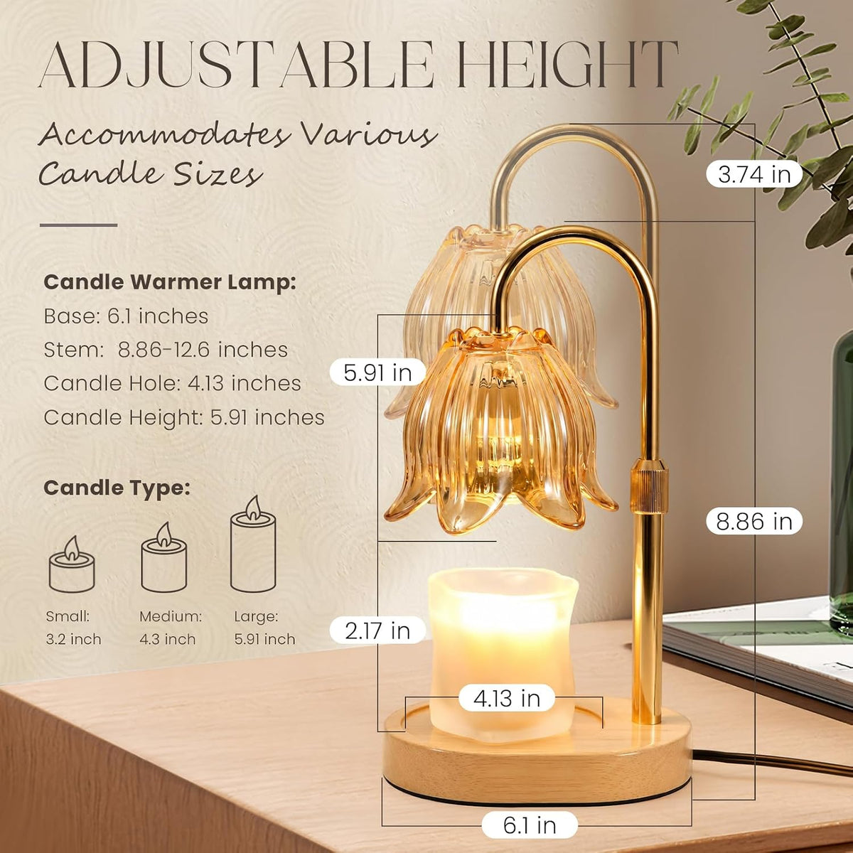 SnowBB Flower Candle Warmer Lamp, Timer Dimmer, Adjustable Height, Gift for Women Mom Friend Sister, House Warming Gift New Home Decor, Vintage Wax Melt Warmer, Birthday Christmas White Elephant Gifts