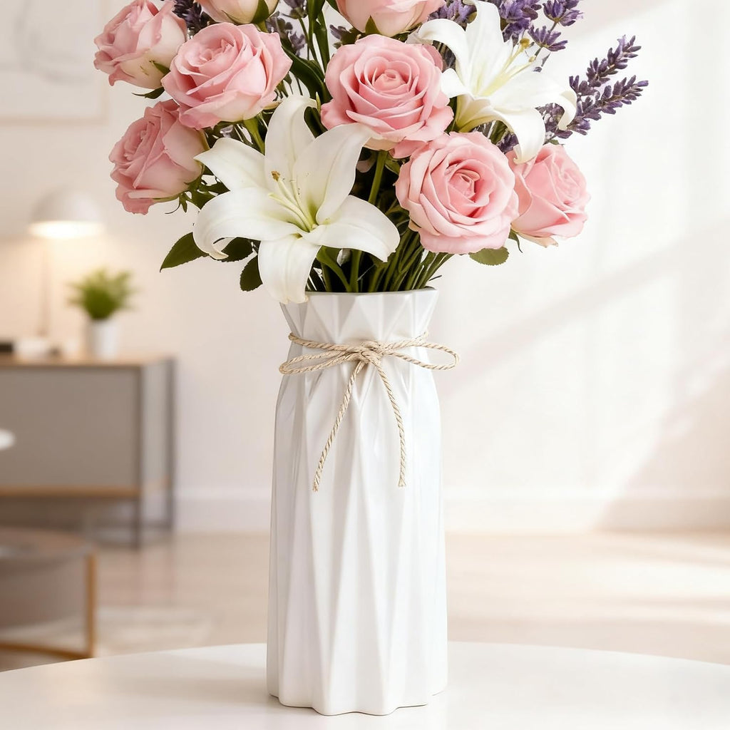 Disoza Ceramic Flower Vase Modern Home Decor Vases for Centerpieces White Minimalist Farmhouse 9.5" H x 3.9" W Cute Decorative Vases Flowers Tulip Pampas Grass Vase for Table Bathroom Shelf