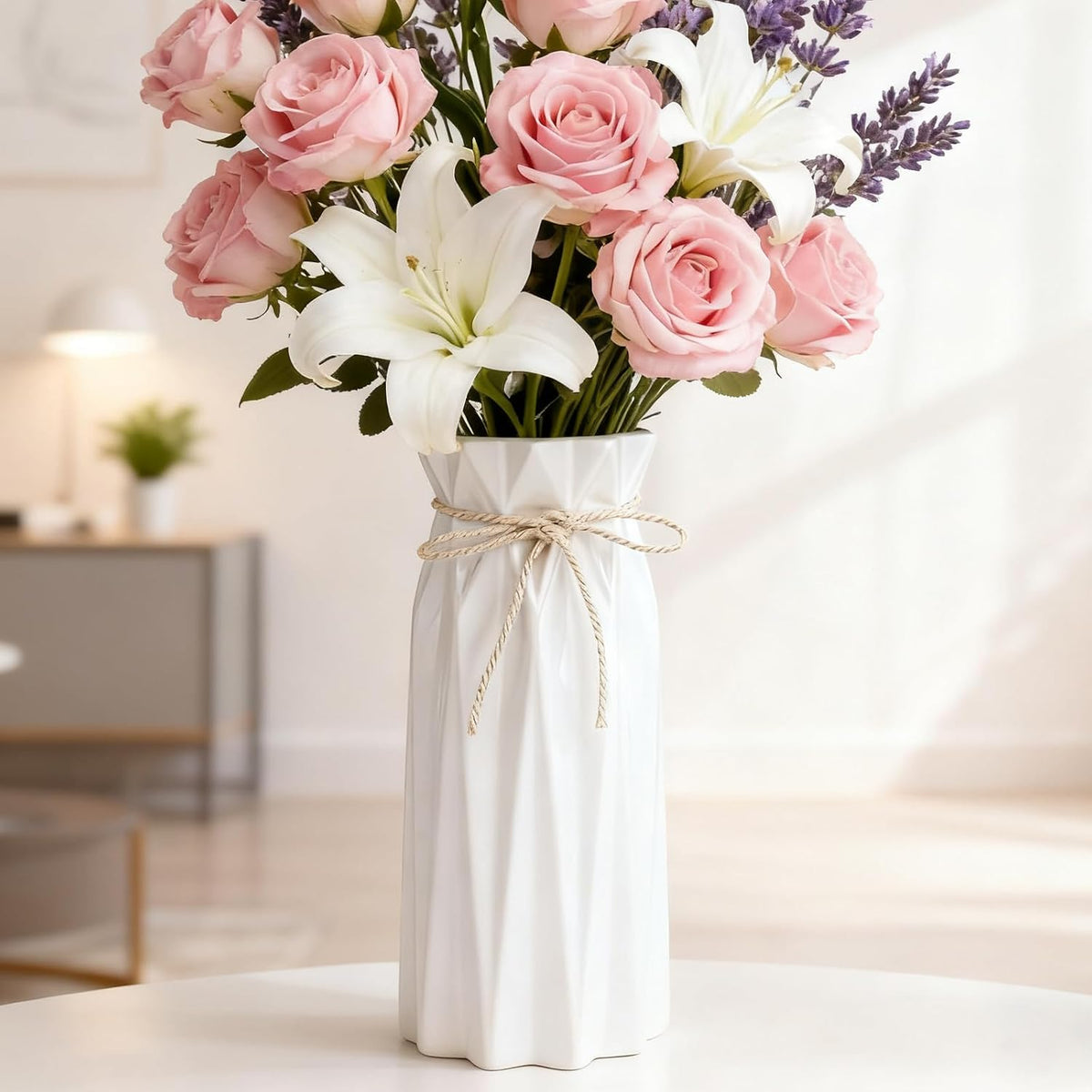 Disoza Ceramic Flower Vase Modern Home Decor Vases for Centerpieces White Minimalist Farmhouse 9.5" H x 3.9" W Cute Decorative Vases Flowers Tulip Pampas Grass Vase for Table Bathroom Shelf