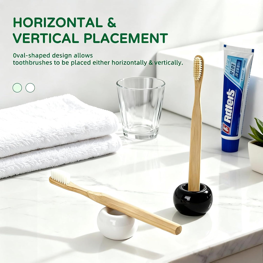 2Pcs Ceramic Toothbrush Holders for Bathrooms Countertop Toothbrush Holder Single Mini Toothbrush Holder Pen Holder Razor Holder Bathroom Tooth Brush Holder Toothbrush Stand (Black)