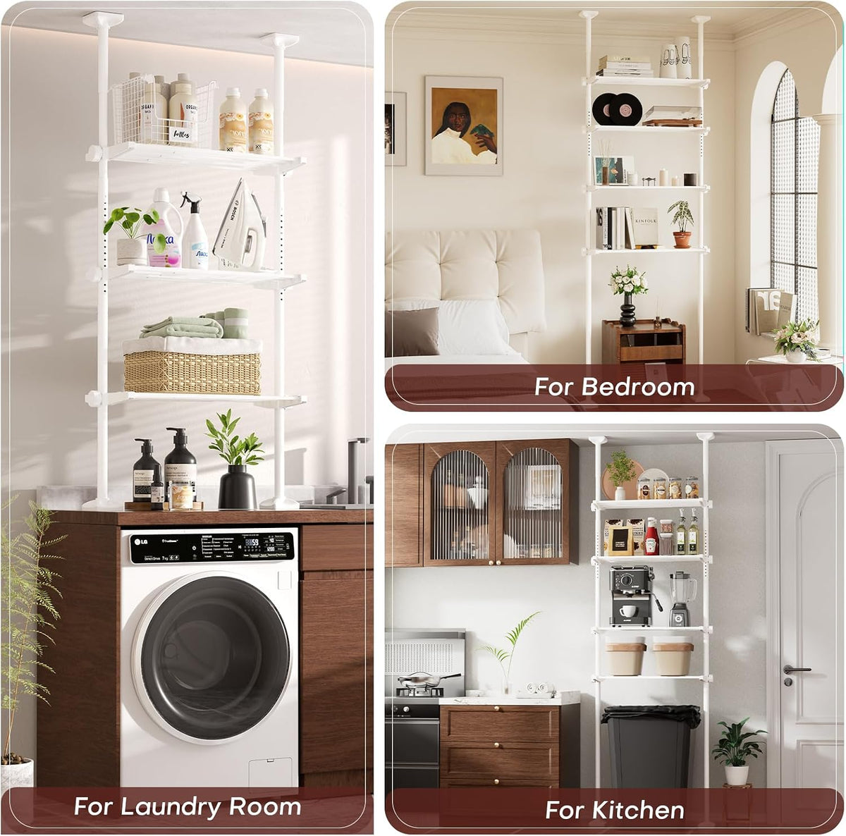 Goovilla Over The Toilet Storage Shelf, 64-124inch(H) 15-27inch(W), White