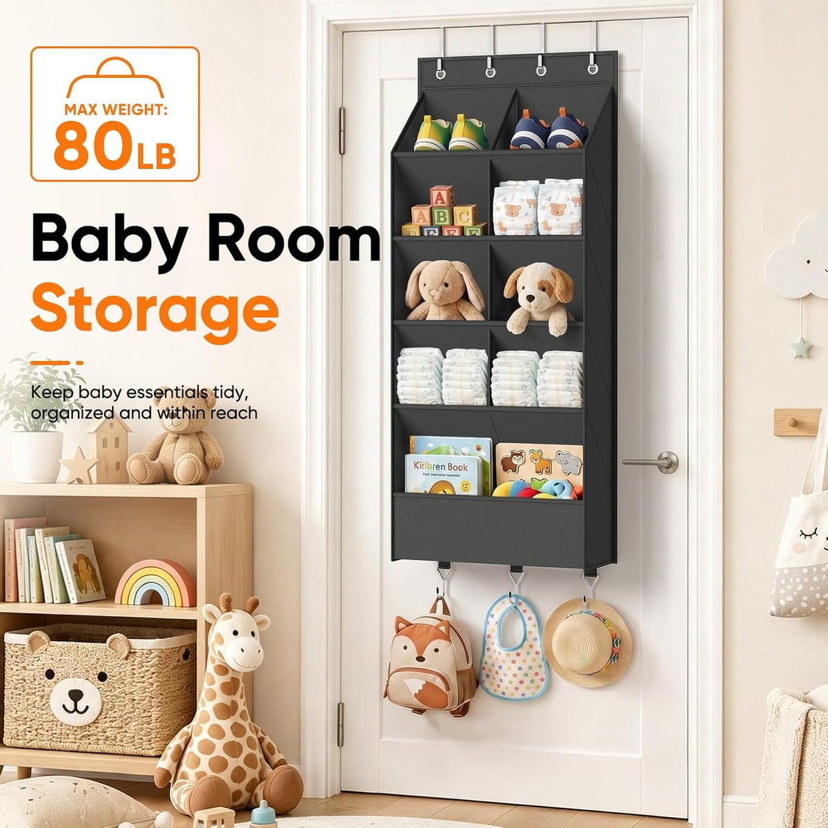 Over the Door Shoe Organizer, 5 Tiers with 9 Compartments, Black