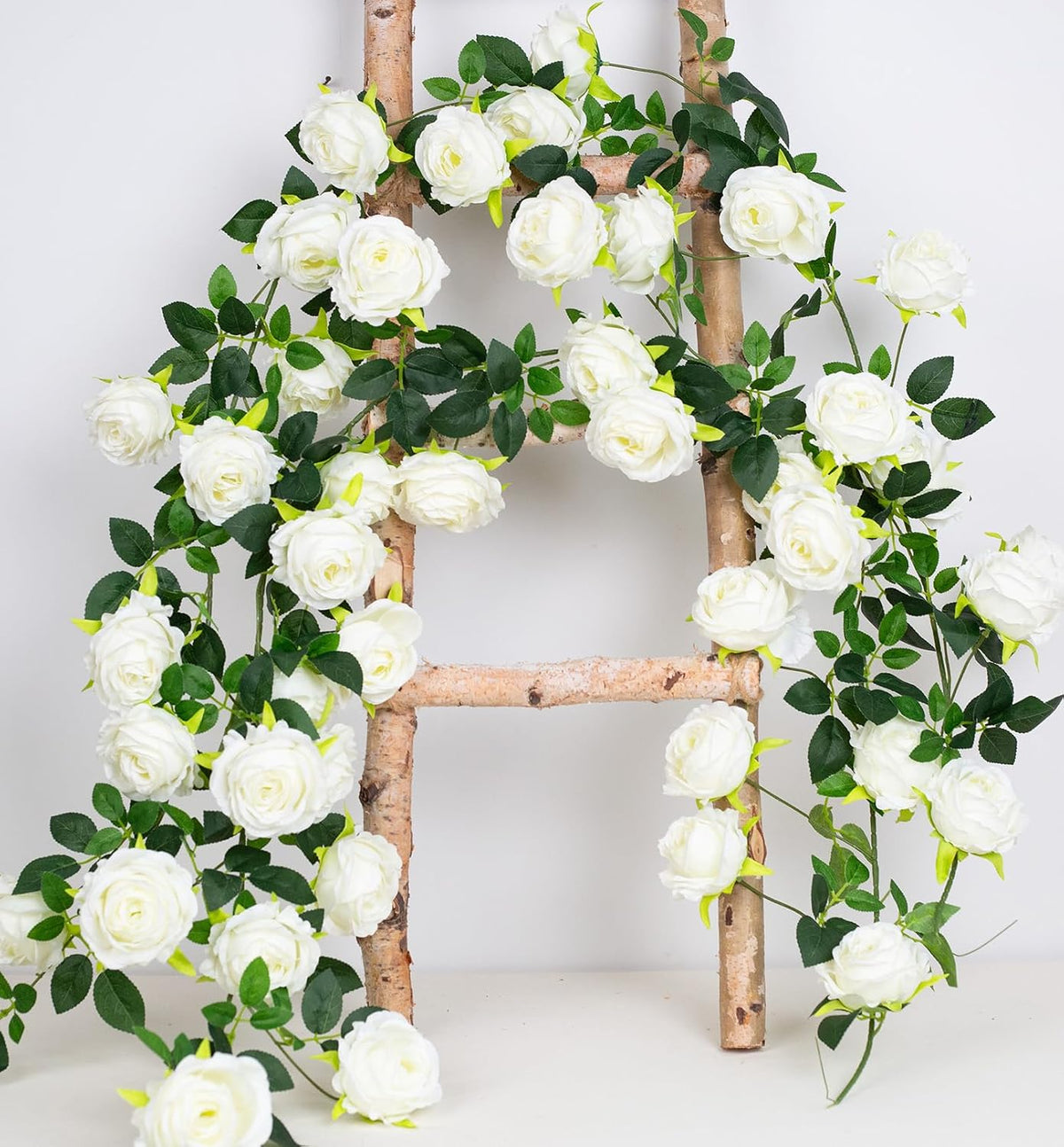 2Pcs 12Ft Bendable Flower Garland Faux Rose Vine for Wedding Decor,White