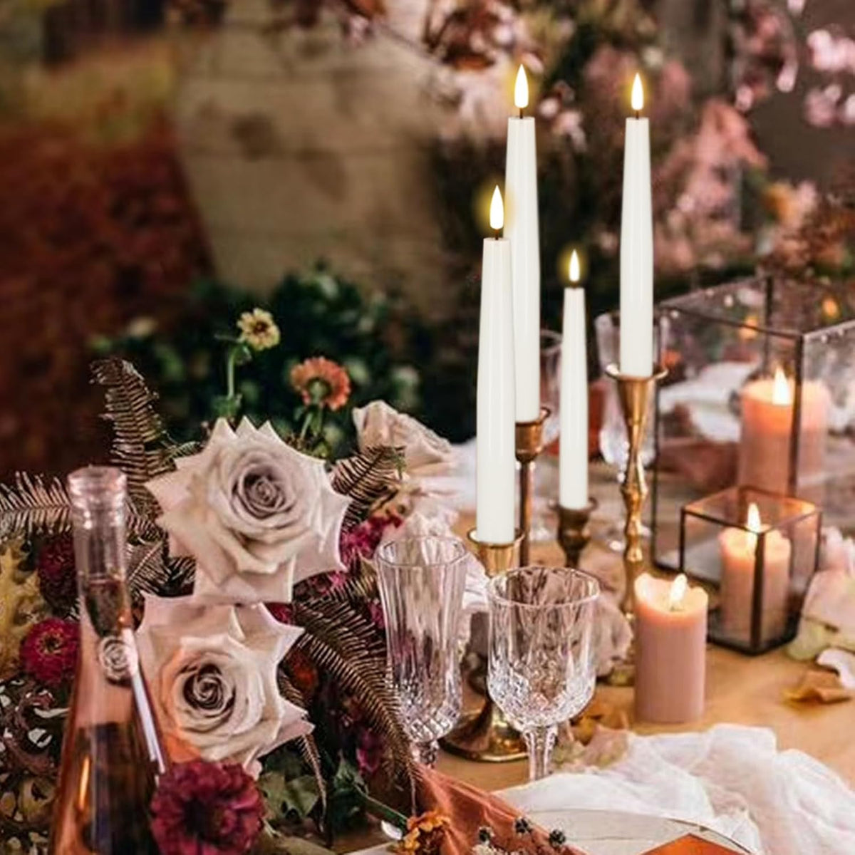 GenSwin Flameless Taper Candles Battery Operated with Timer White