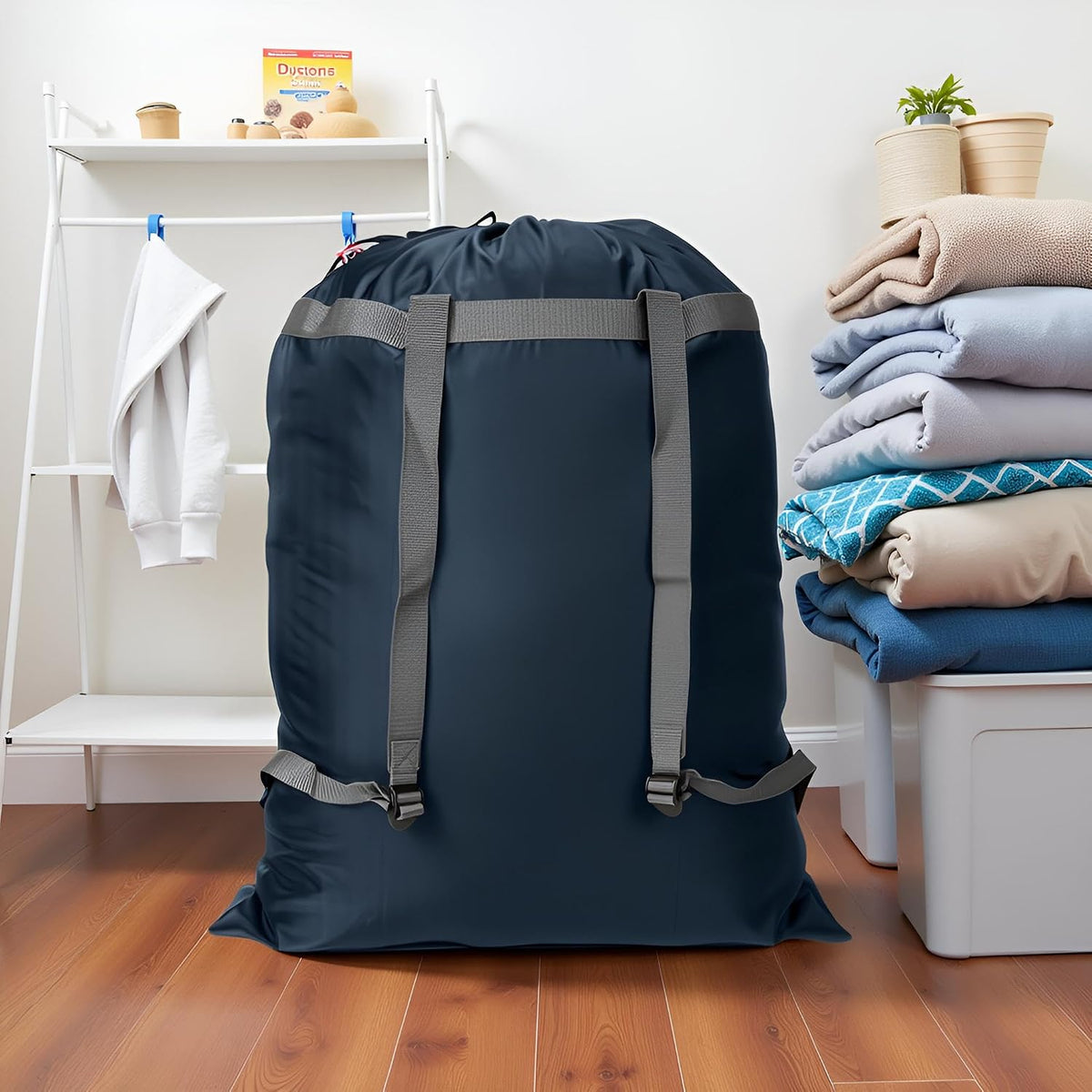 Laundry Bag Backpack, 27"x 34"Laundry Bag with Straps & Drawstring, Navy
