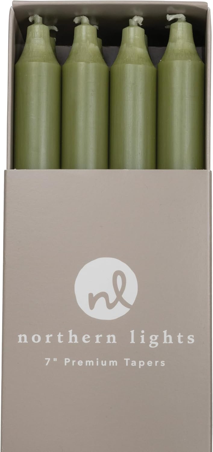 Northern Lights Candles - 7" 12pk Tapers - Moss Green - 71734