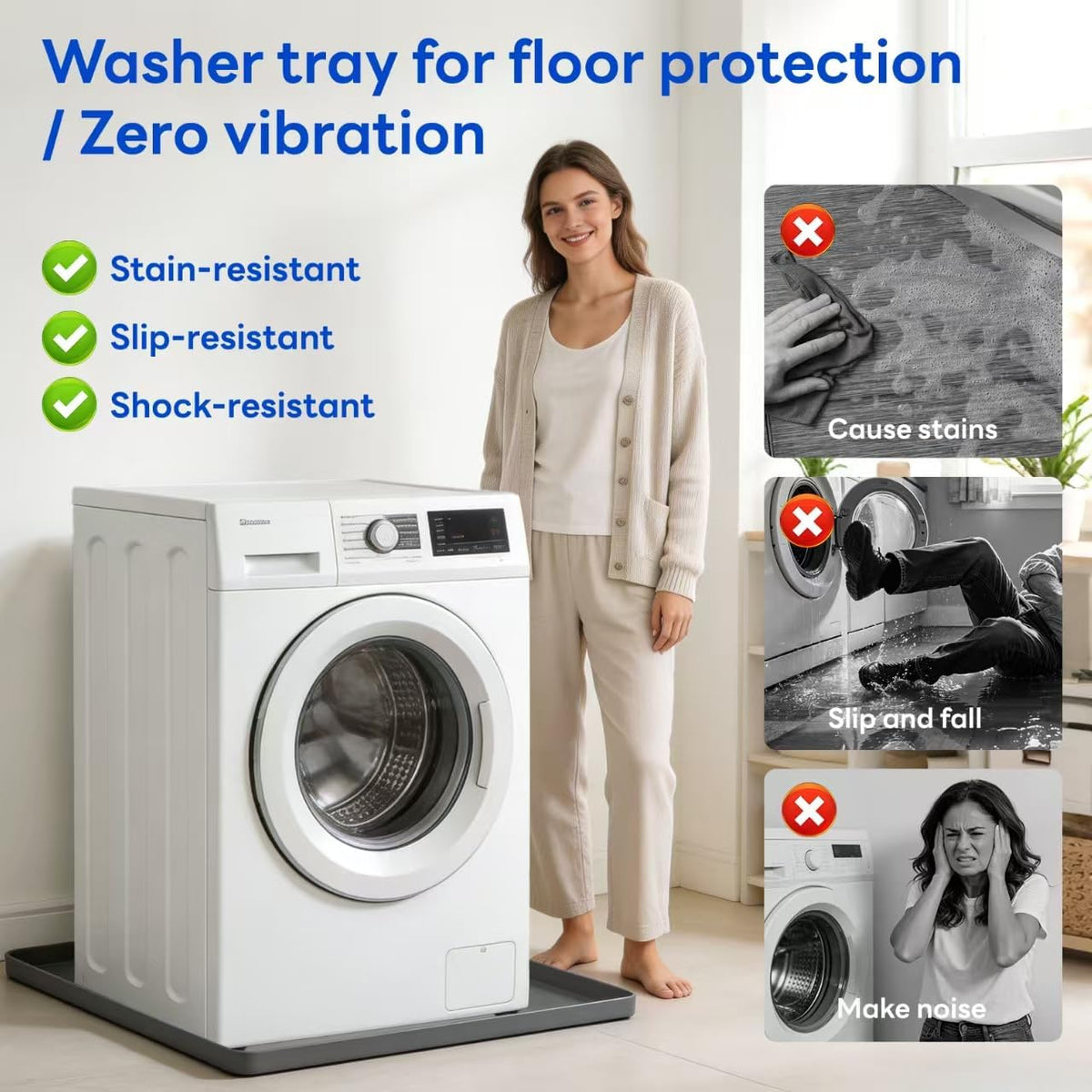 27"x27" Washing Machine Drain Pan Silicone Mat with 0.78" Raised Edge