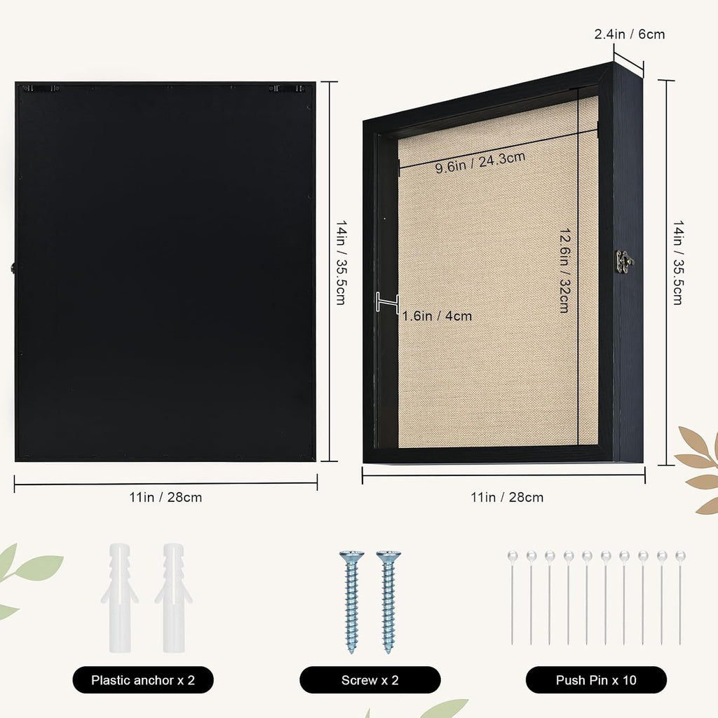 11×14 Shadow Box Frame, Linen Back, Glass Door, Hinge Display Case
