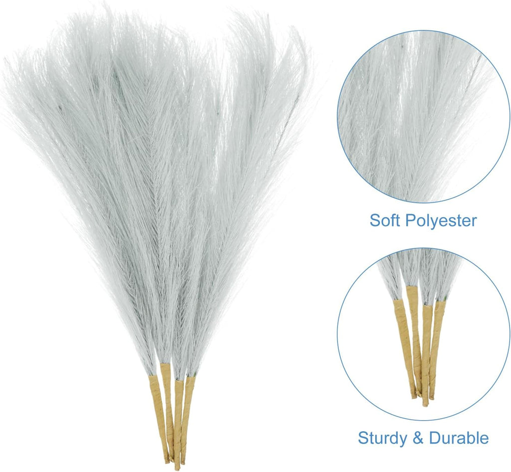 uxcell 4pcs Faux Pampas Grass 17 Inch 6 Stem Artificial Fake Dried Pampas Grass Decor for Floor Vase Filler, Wedding Decoration, Home Decoration, Light Grey