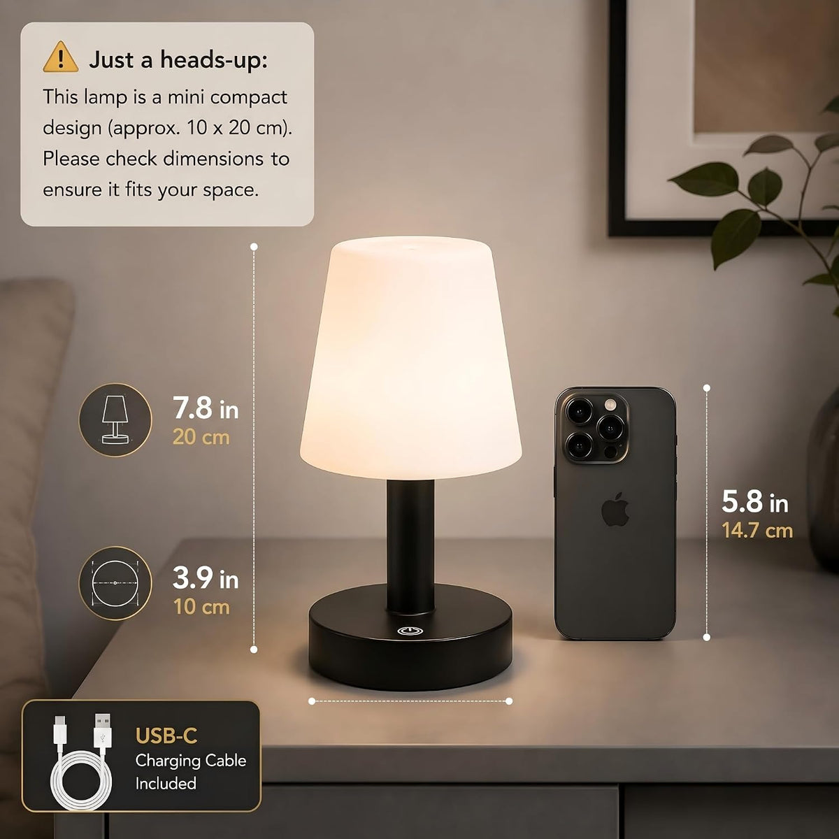 NOVEINN Shower Lamp IP54 Waterproof, Cordless Table Lamp, Black 1 Pack