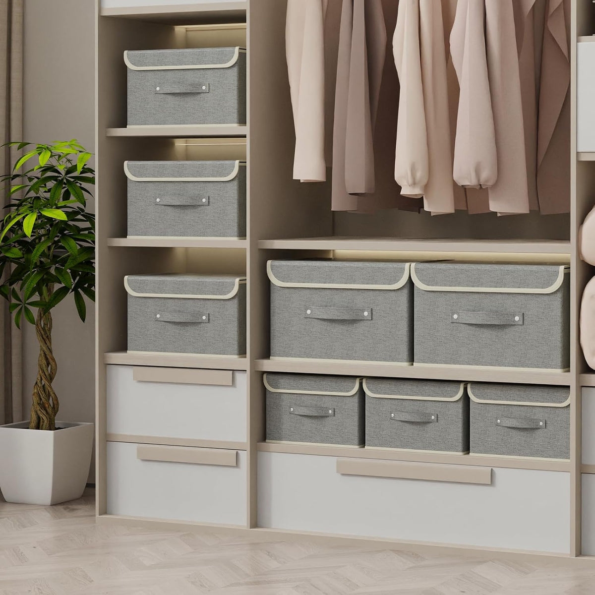 Foldable Fabric Storage Cubes with Lids,Grey 10.2x7.9x6.7in,1 Pack
