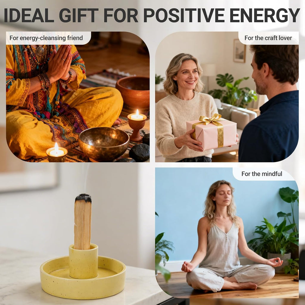 Palo Santo Holder, Ceramic Incense Stick Holder, Sage Holder for Yoga, Meditation, and Energy Cleansing, Unique Ceramic Incense Holder Gift for Palo Santo Sticks (Yellow)