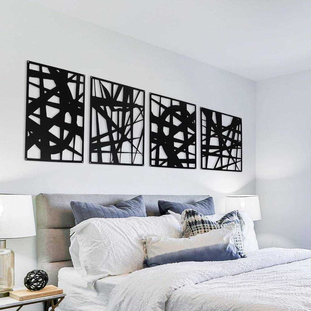 Bdor Black Metal Wall Art Panels Set of 4 Modern Geometric Wall Decor