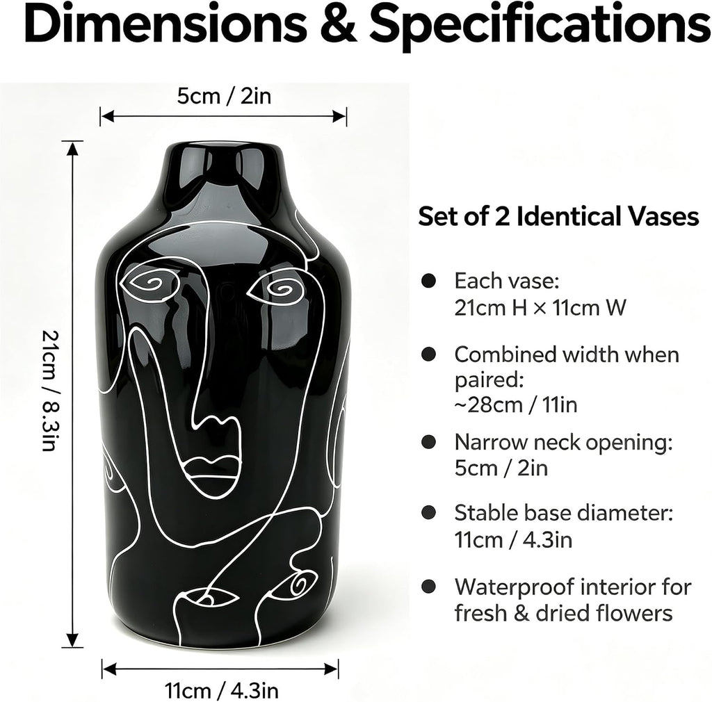 Kimdio Ceramic Vase Set, Black, 2pcs