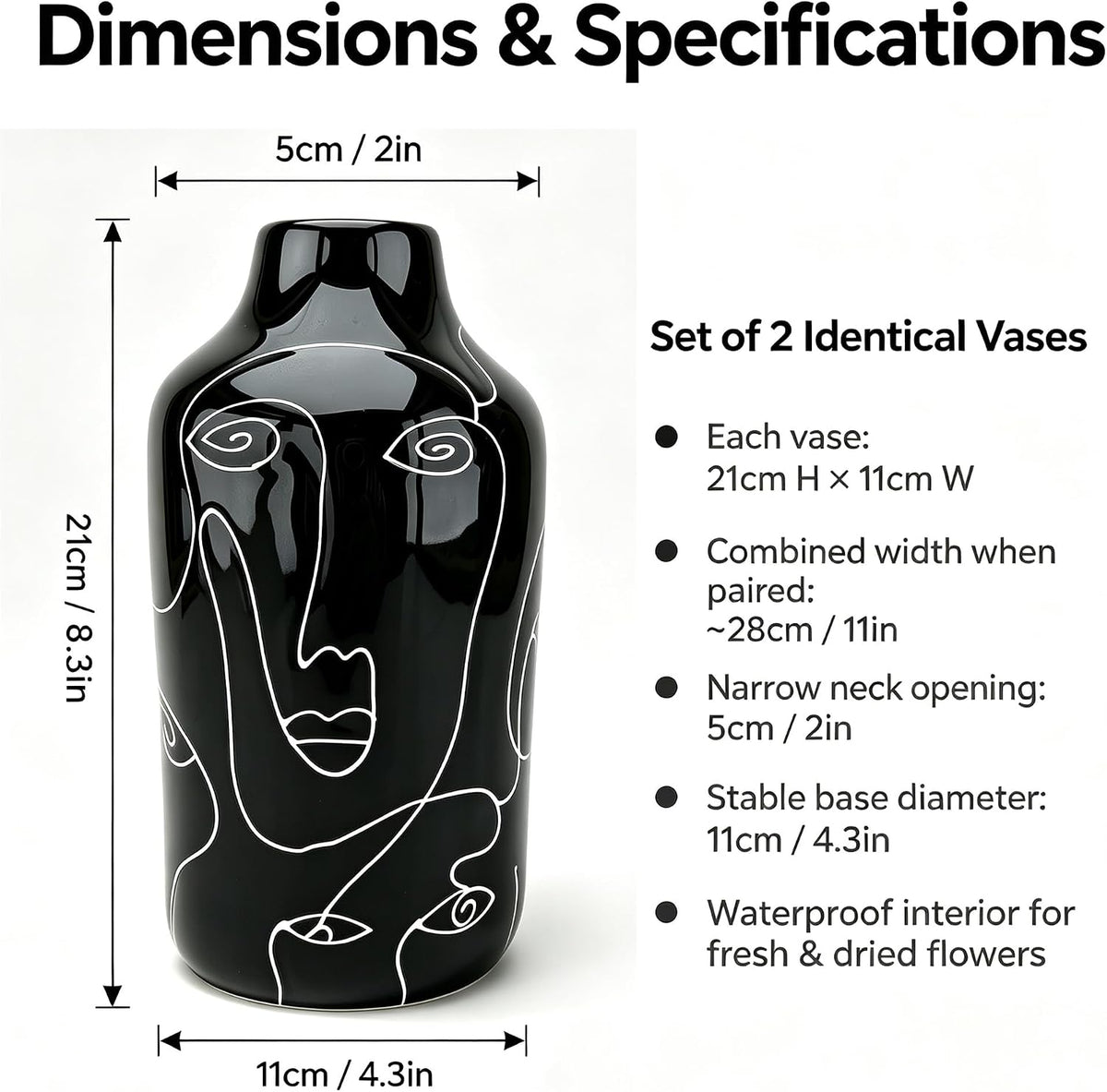 Kimdio Ceramic Vase Set, Black, 2pcs