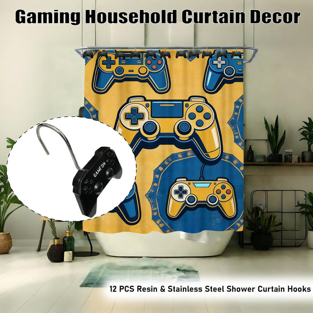12 Pcs Game Theme Shower Curtain Hooks for Gamers Bathroom Decor
