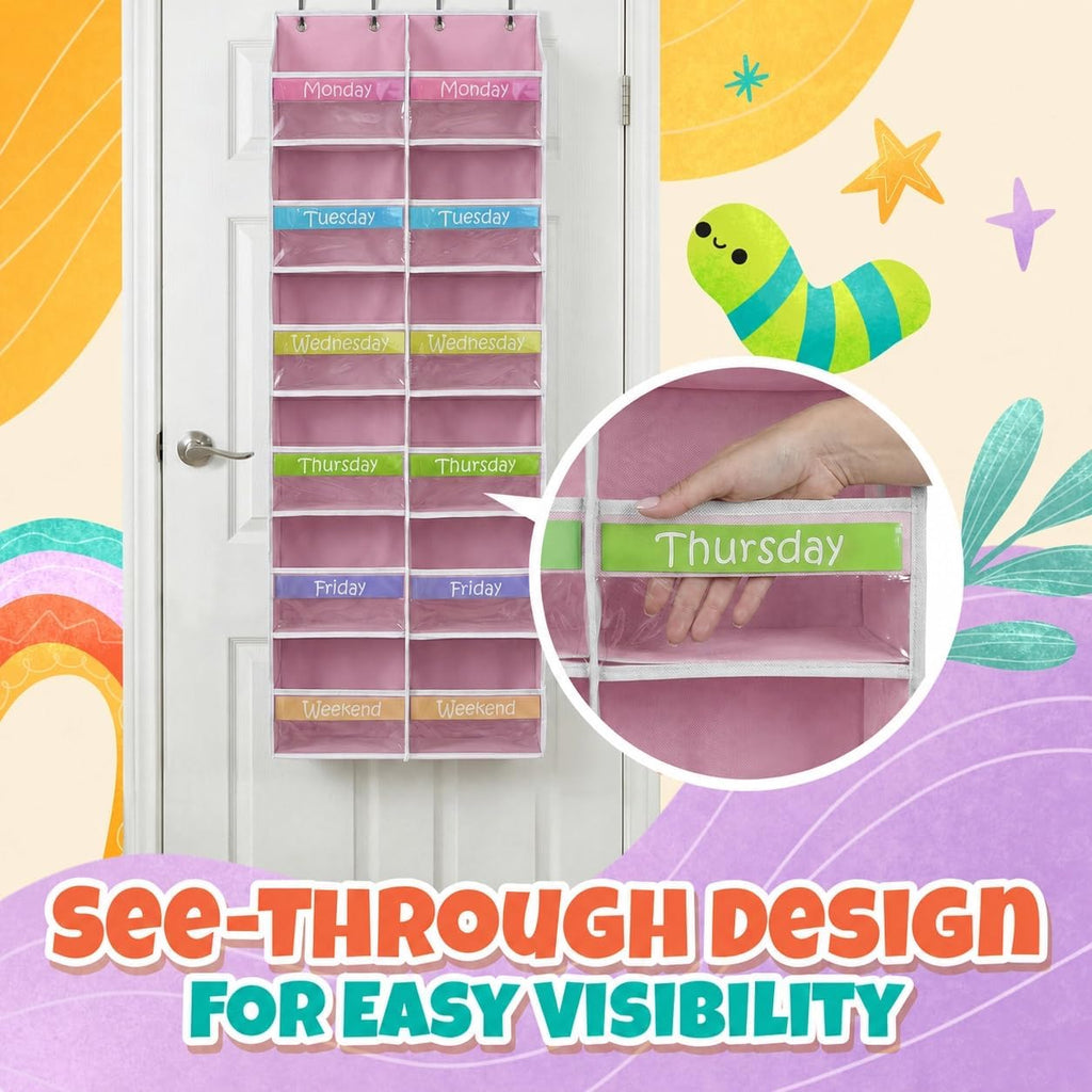 Housables Weekly Clothes Organizer for Kids, Kids Closet, 12 Shelf, Pink